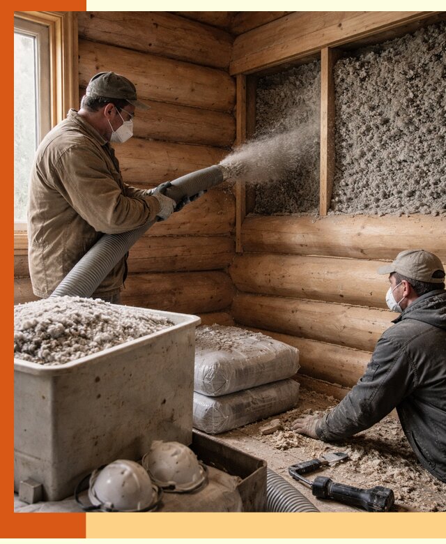 Утепление дома из бруса эковатой в слободском