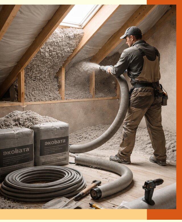 Утепление мансарды эковатой в слободском от 2267 руб/м2 — монтаж, задувка, цена | ТепломастерСлб