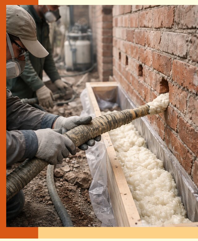 Заливка ППУ в пустоты кирпичной стены в слободском