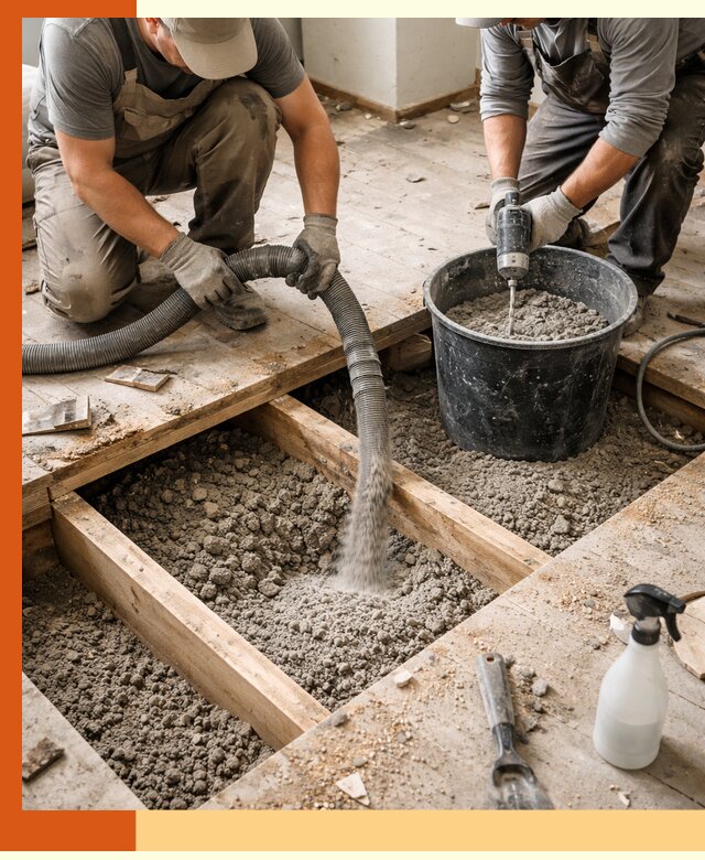 Заполнение пустот пола в слободском полиуретаном и пенополистиролом